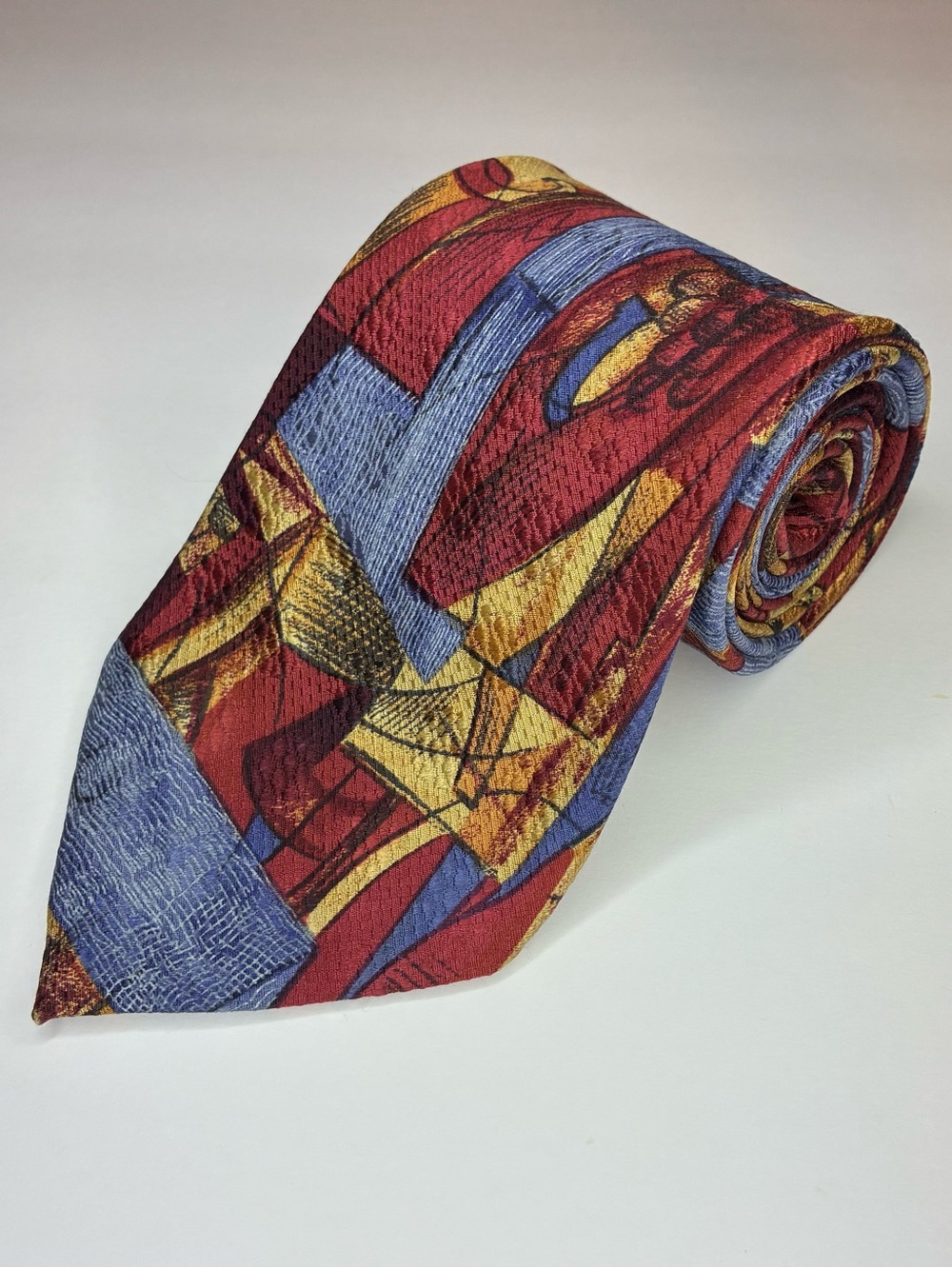 ERMENEGILDO ZEGNA 100% SILK TIE-Colorful Abstract Block Pattern- 59 inch Perfect